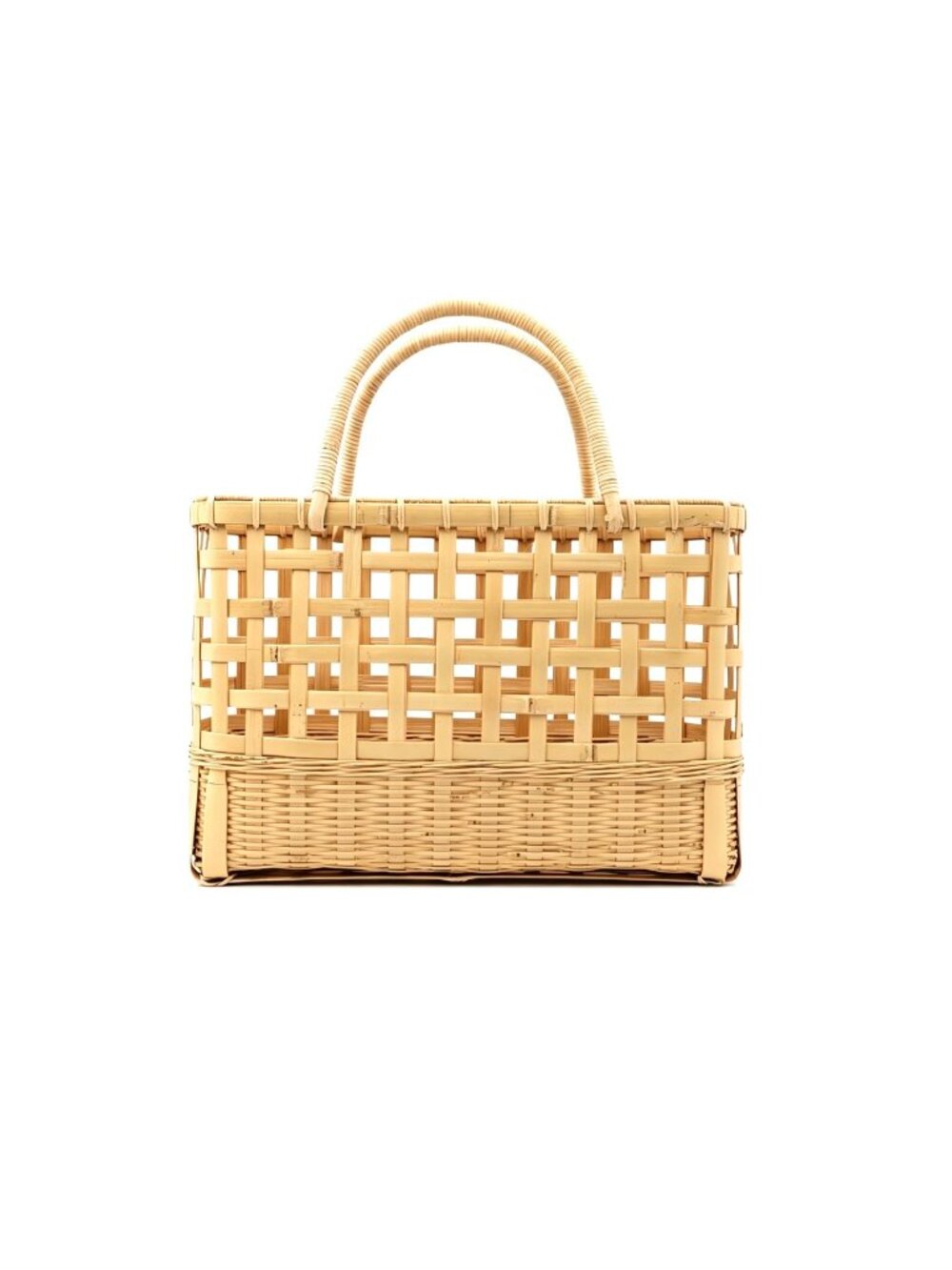 Intangible Heritage Handwoven Natural Bamboo Hollow Grid Wicker Shopping Tote /B